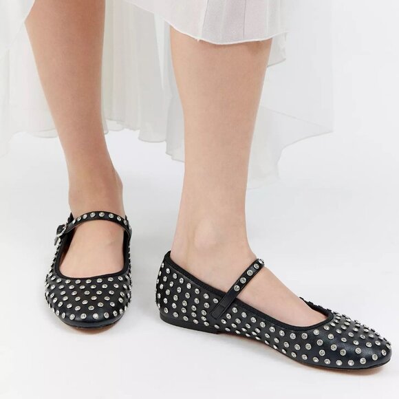 Steve Madden Vinetta Rhinestones Stud Black Mary Jane Ballet Flats - Picture 12 of 16